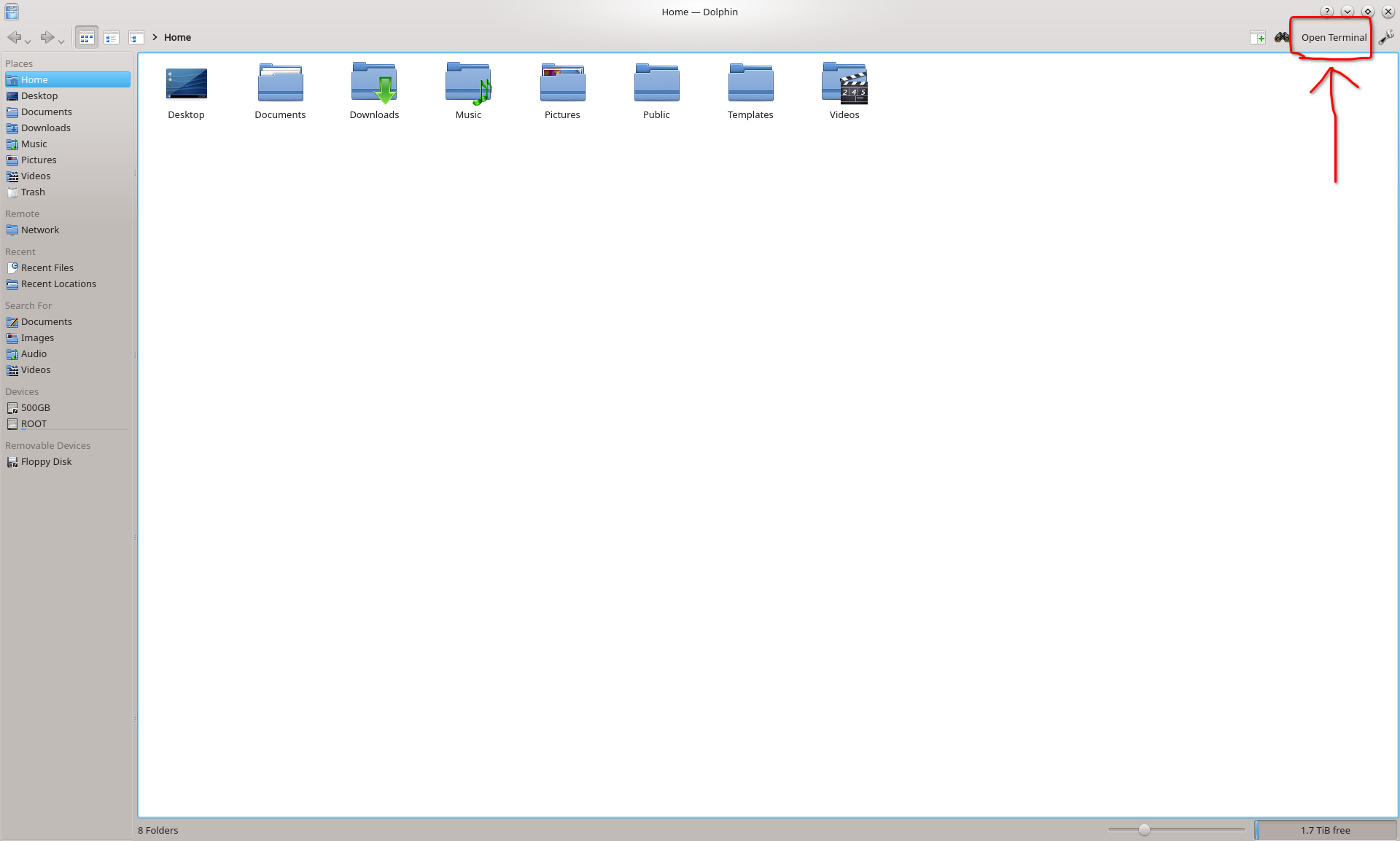 Dolphin image
showing that "Open Terminal" icon is missing